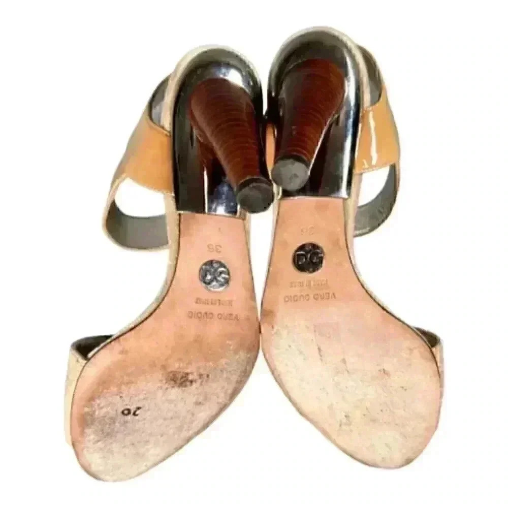 Dolce & Gabbana Sandals Beige Tan Women's 6 Leather Snake Heel Open Toe 36 - Picture 8 of 9